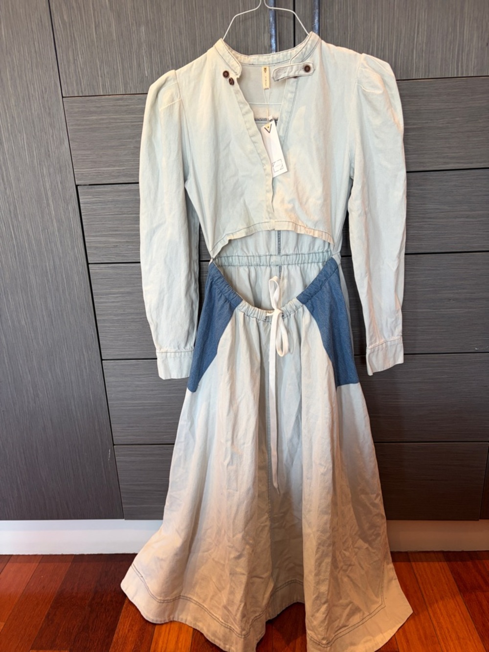 Light Blue Denim Two-Piece Dress with Navy Accents